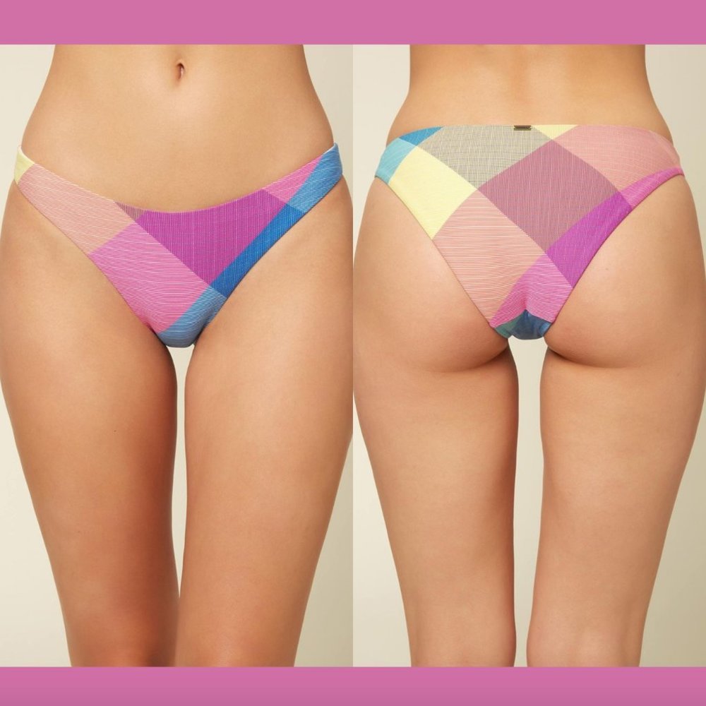 O'Neill Multicolor Plaid Bikini Bottoms - Pink, Blue, Yellow